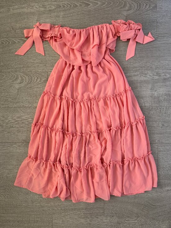 MISA Los Angeles Dresses & Skirts - MISA Los Angeles Coral Pink Off Shoulder Tiered Ruffle Maxi Dress XS